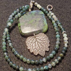 Handmade Geranium Pendant with Agate Bead Necklace